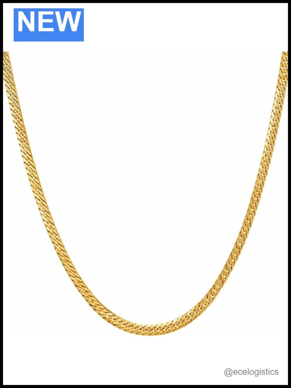 24K Gold Plated Crushed Herringbone Chain Necklace 2.5mm Diamond Cut USA
